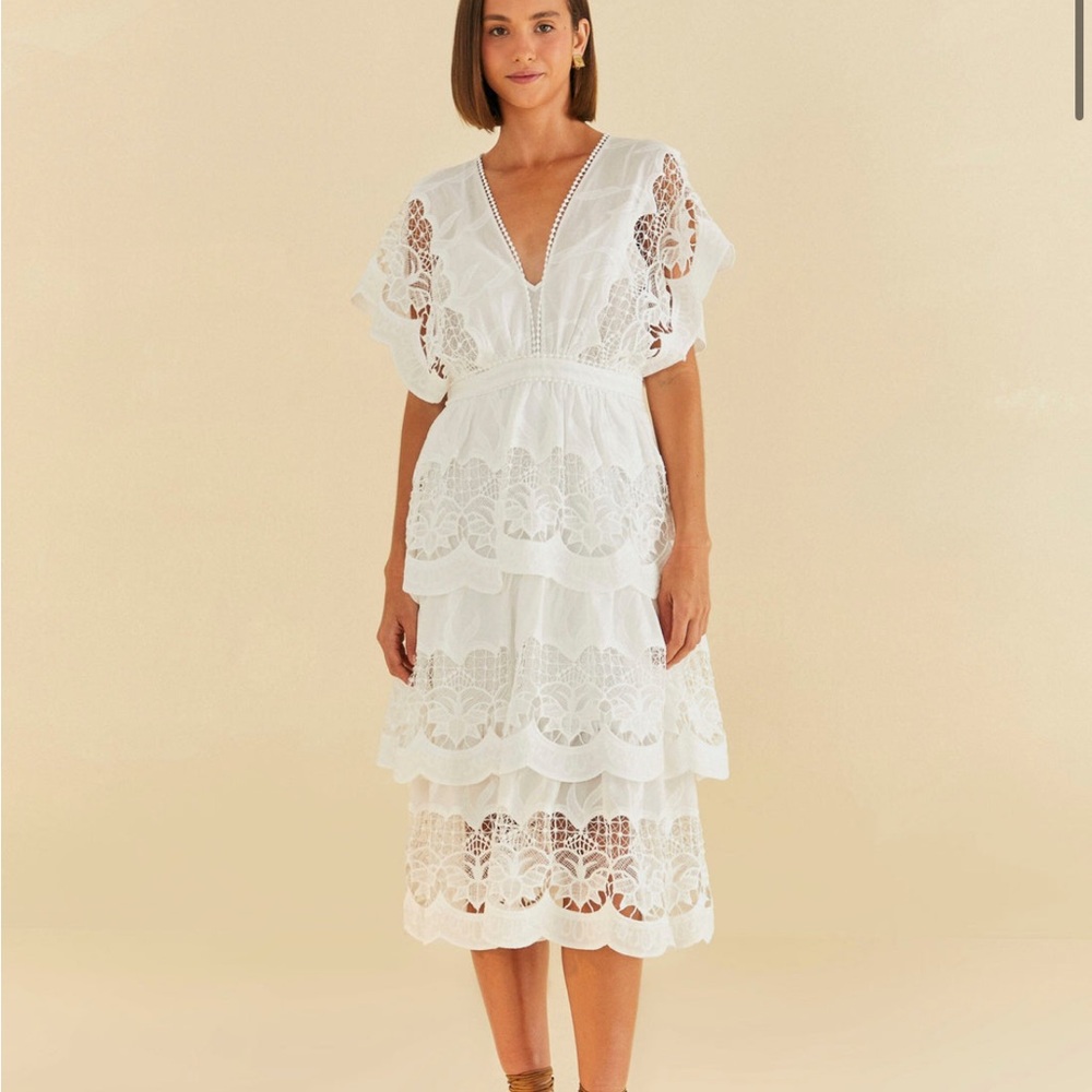 FARM RIO - Off-White Richelieu Midi Dress